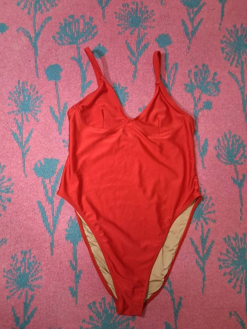 Los Angeles apparel womens large red one piece swimsuit nylon made usa Hi Cut